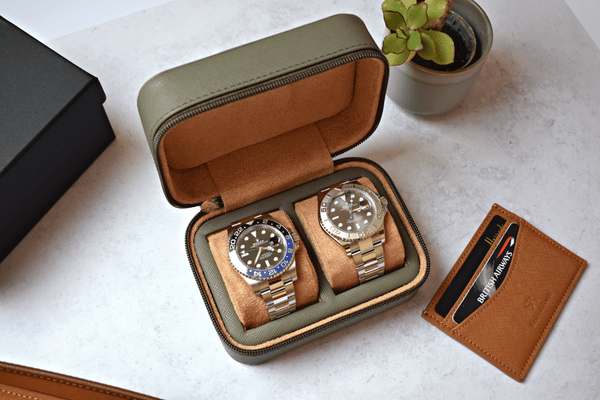 Pebble grey zip box - 2 watches
