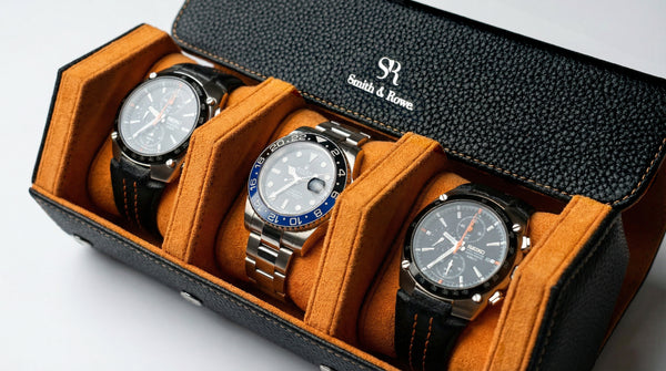 Black Hexagonal Watch Roll With Sliding Pillows - 3 Watches