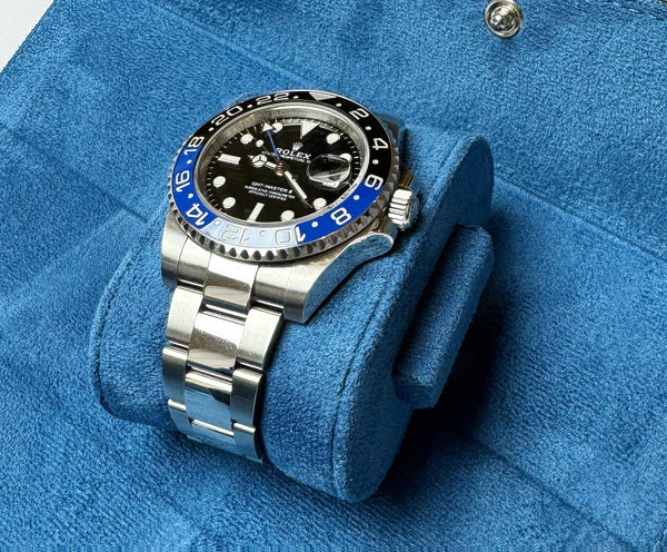 Blue Hexagonal Watch Roll With Sliding Pillows - 3 Watches