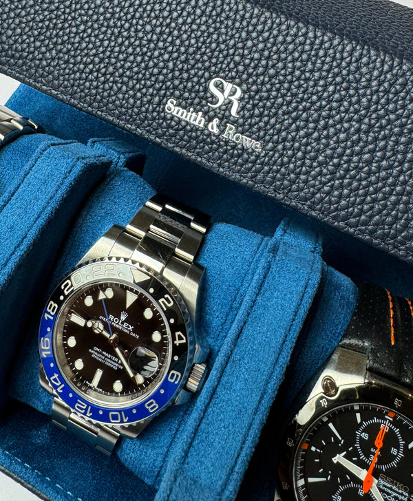 Blue Hexagonal Watch Roll With Sliding Pillows - 3 Watches