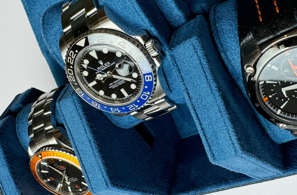 Blue Hexagonal Watch Roll With Sliding Pillows - 3 Watches