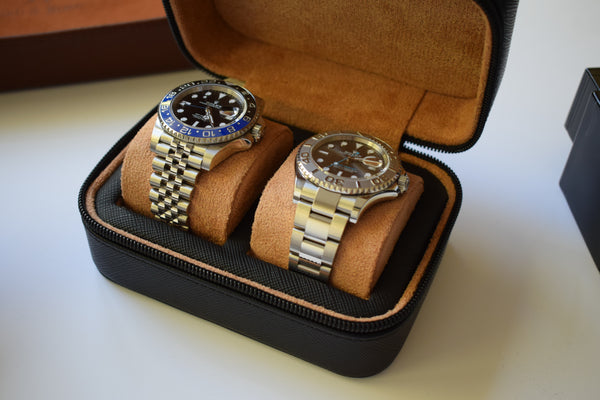 Onyx Black on cognac zip box - 2 watches
