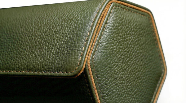 Green And Tan Hexagonal Watch Roll With Sliding Pillows - 3 Watches