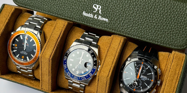 Green And Tan Hexagonal Watch Roll With Sliding Pillows - 3 Watches