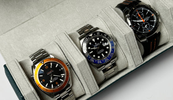 Green And White Hexagonal Watch Roll With Sliding Pillows - 3 Watches