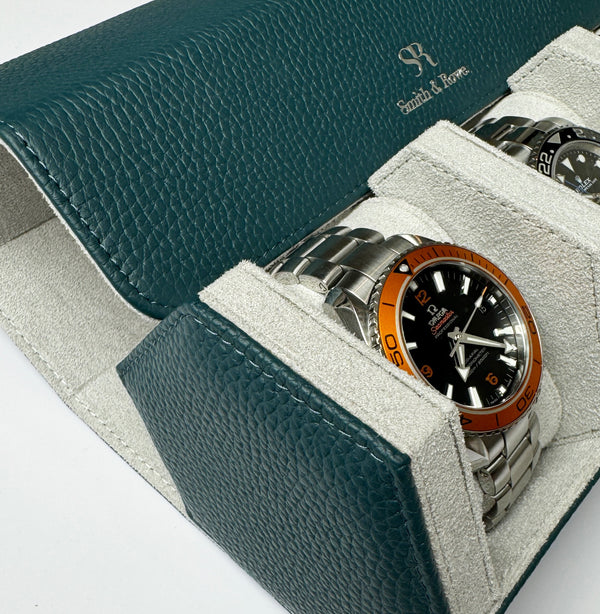 Green And White Hexagonal Watch Roll With Sliding Pillows - 3 Watches