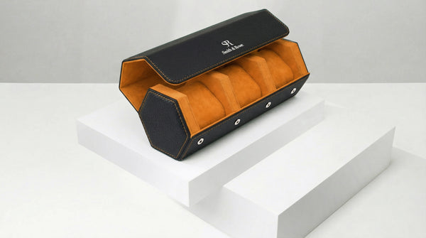 Black Hexagonal Watch Roll With Sliding Pillows - 3 Watches