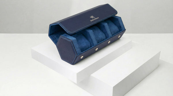 Blue Hexagonal Watch Roll With Sliding Pillows - 3 Watches