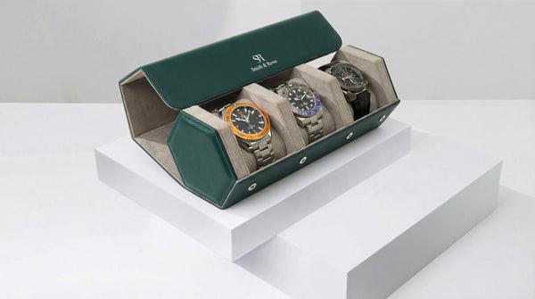 Green And White Hexagonal Watch Roll With Sliding Pillows - 3 Watches