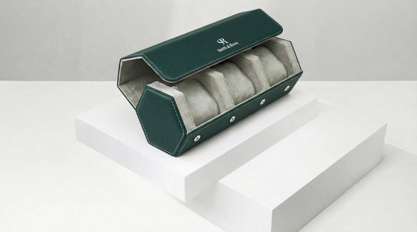 Green And White Hexagonal Watch Roll With Sliding Pillows - 3 Watches