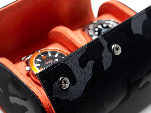 Camo Black on orange watch roll - 2 watches