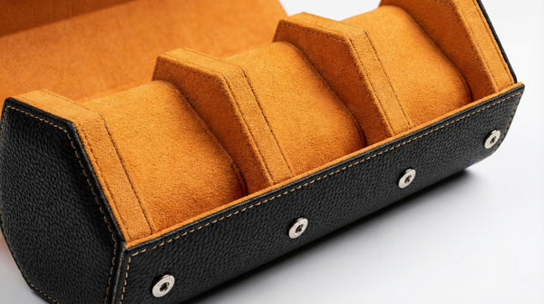 Black Hexagonal Watch Roll With Sliding Pillows - 3 Watches