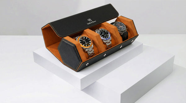 Black Hexagonal Watch Roll With Sliding Pillows - 3 Watches