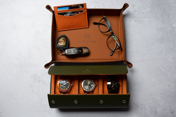 Watch Roll (3 Watches) + Valet Tray+Card Holder