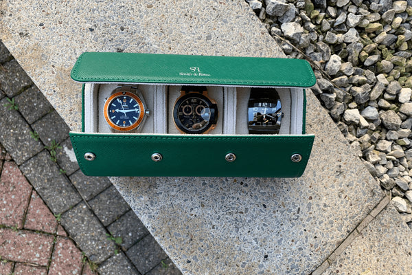 Castleton Green watch roll - 3 watches