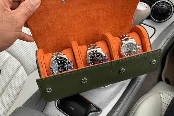 Olive Green watch roll - 3 watches