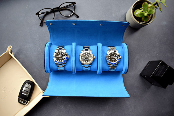 Camo Blue watch roll - 3 watches